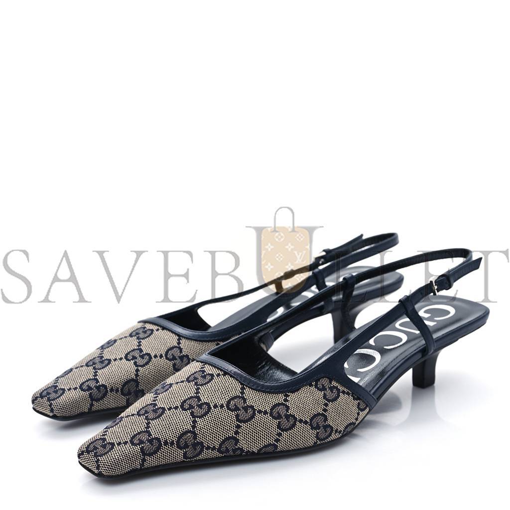 GUCCI GG MONOGRAM MALAGA KID SQUARE G 35MM SLINGBACK PUMPS 38 BEIGE BLUE P00677619